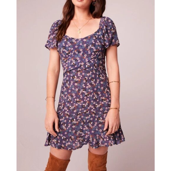 Band of the Free NWT Coraline Purple Floral Crossover Mini Dress Sz Medium Purpl - Picture 11 of 12